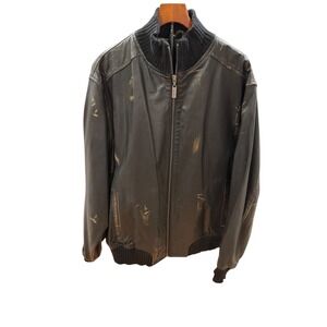 Vtg Y2K M. Julian Wilson Leather Moto Distressed Bomber Jacket Black Brown Sz XL